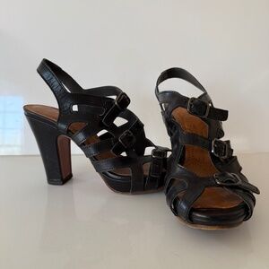 Designer Chie Mihara Size 36 Black Leather Platform Sandals